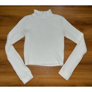 Womens Aerie Waffle Knit Mock Neck Cropped Top Shirt